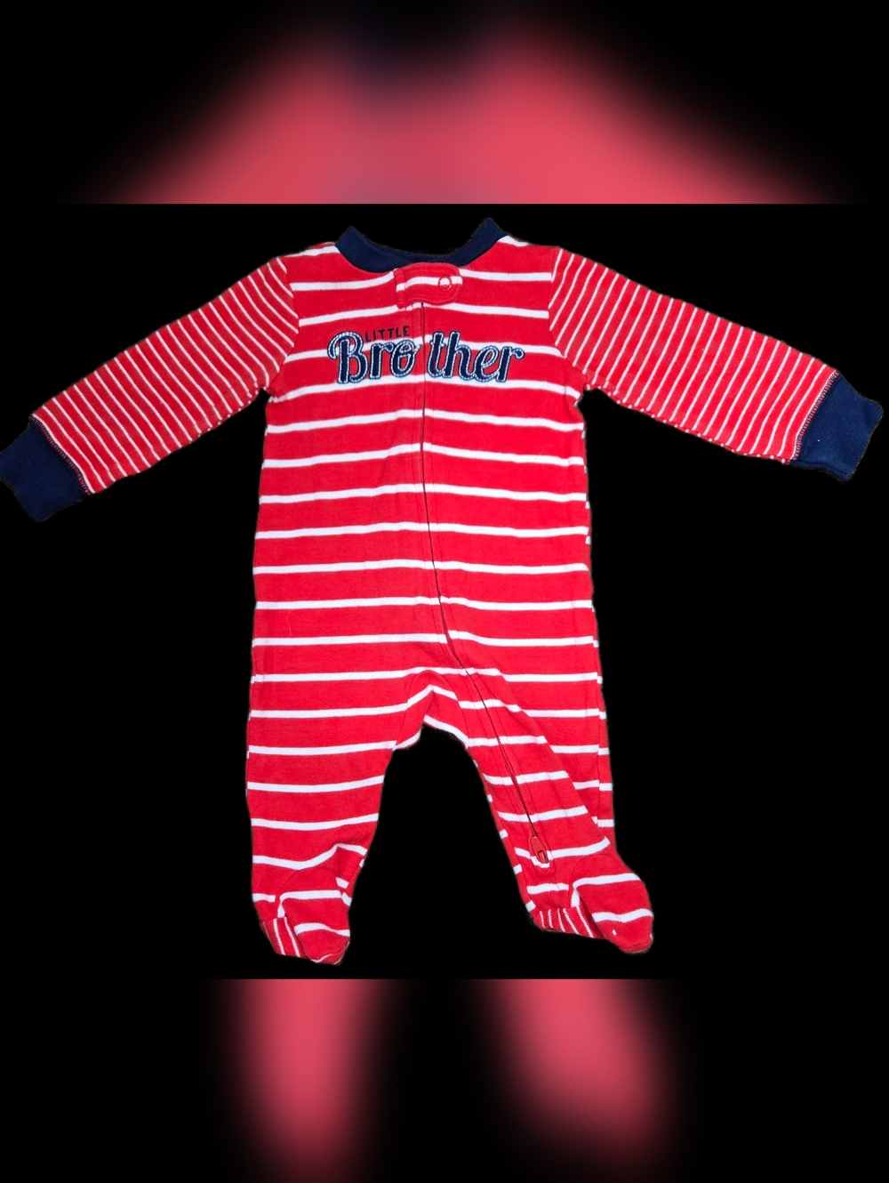 3 Month Little Brother Red & White Striped One-Piece Footed Pajamas